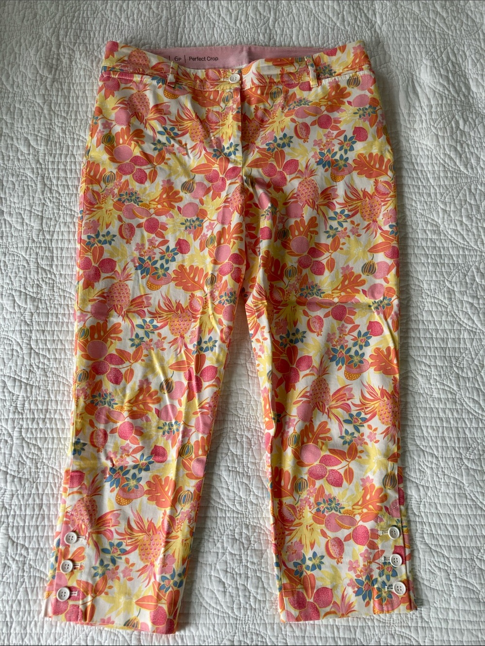 Talbots White Floral Perfect Crop Pants Pink, Yellow, Orange and Blue 6P